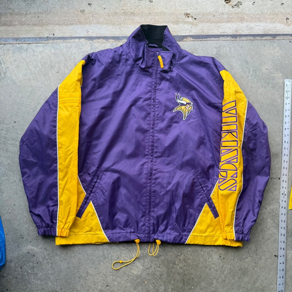 Vintage NFL Minnesota Vikings Windbreaker Jacket Purple Yellow Mens XL Full Zip